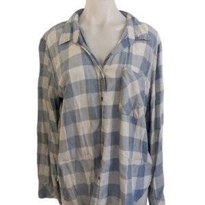 NWT Skies are Blue 🌸 Blue and White Plaid Tunic Top size 1X  Beige Bin